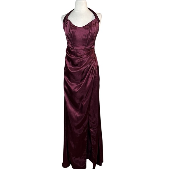 Galina Halter Corseted Bustier Draped Formal Gown Prom Burgundy Size 4 Wedding - Picture 1 of 15